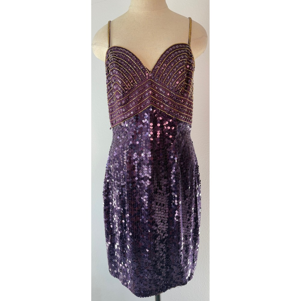 Vintage Niteline Della Roufogali Purple Sequin Beaded Cocktail Dress 90s Y2K 12